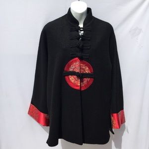 JI XIANG WOMENS BLACK/RED CHINESE COAT SIZE XL
